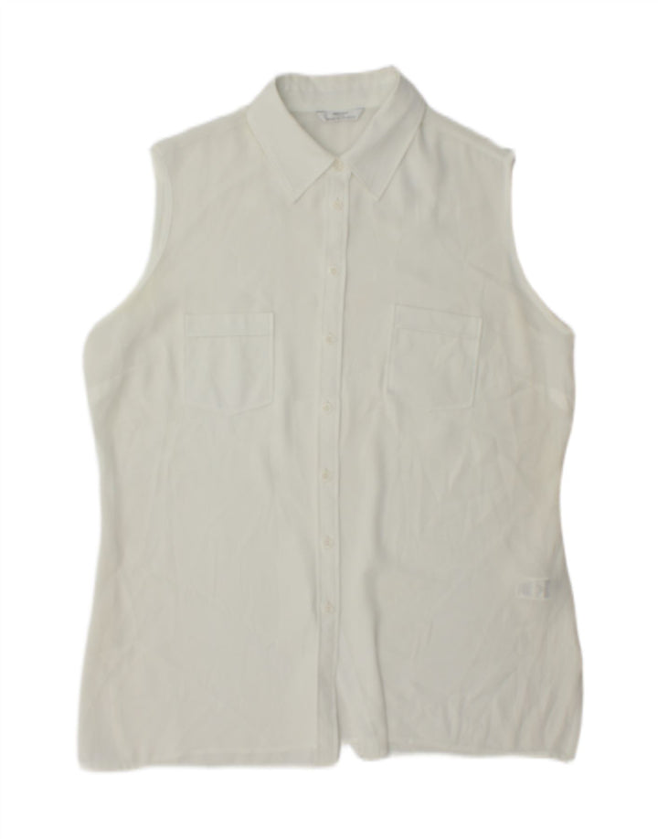 Blusa feminina sem mangas Marks & Spencer Reino Unido 16 grande poliéster branco