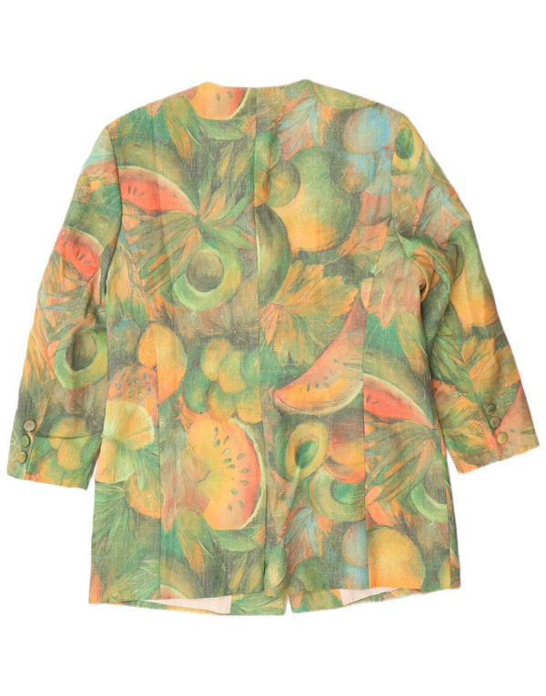 Jaqueta blazer feminina VINTAGE Longline com padrão abstrato UE 42 verde grande