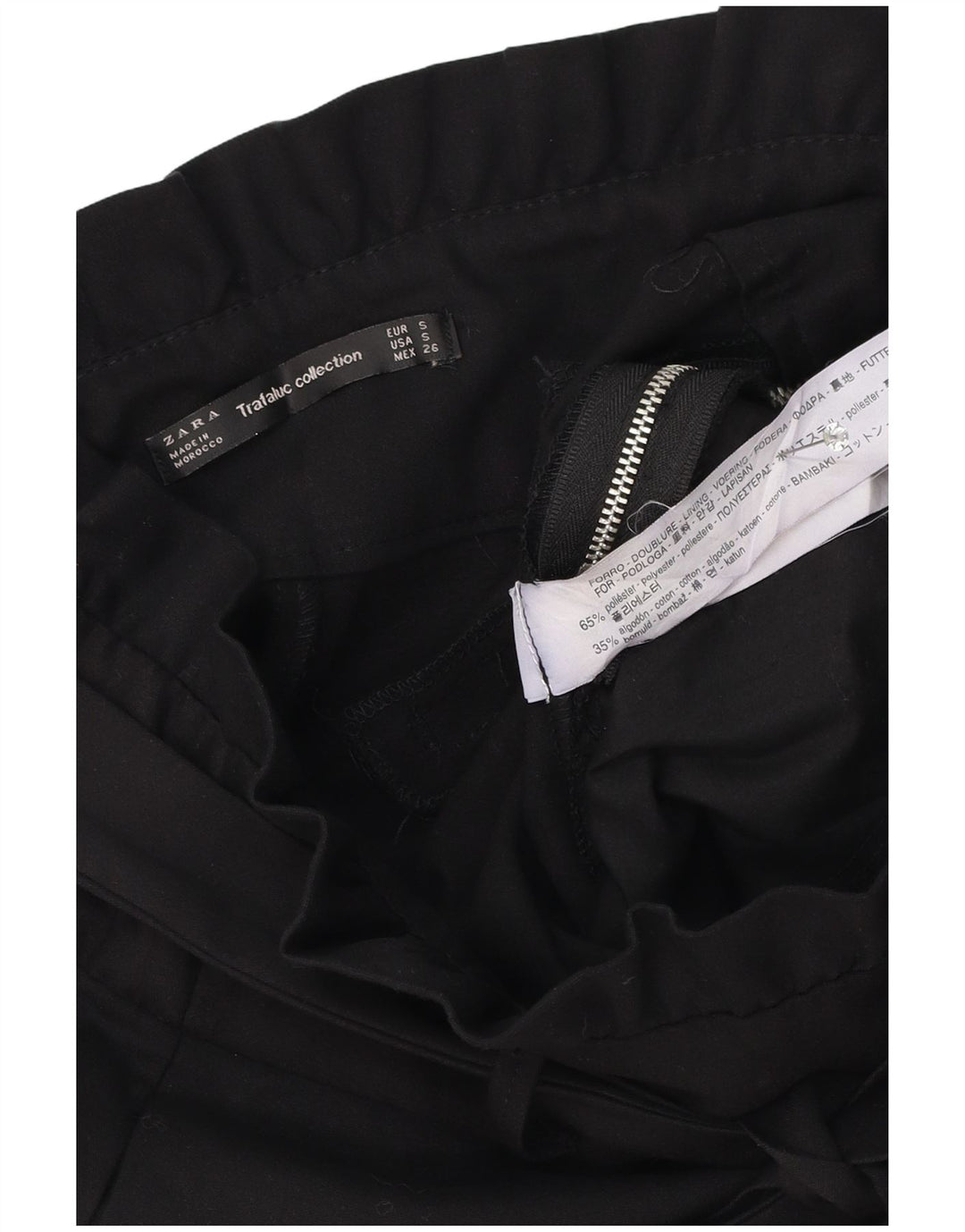 Calça feminina Zara Trafaluc cintura alta pequena W26 poliéster preto