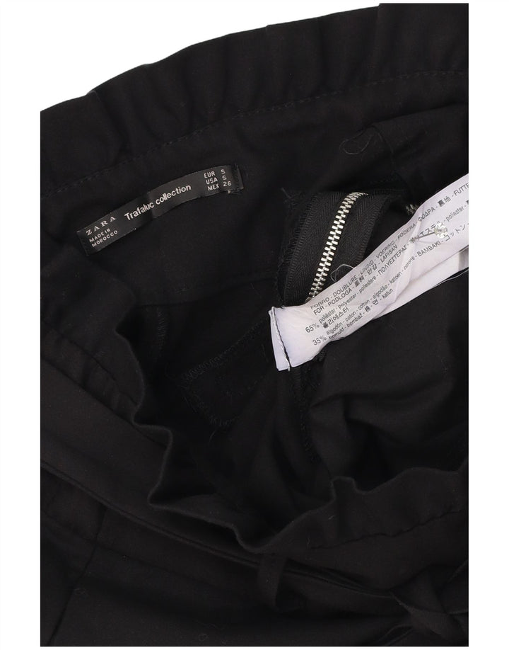 Calça feminina Zara Trafaluc cintura alta pequena W26 poliéster preto