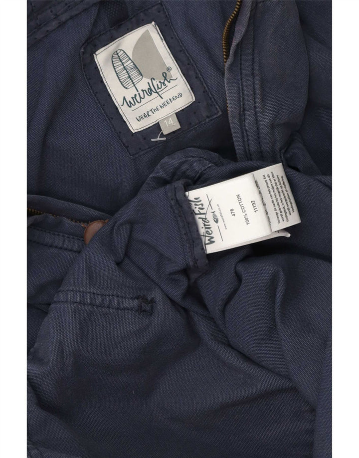 Jaqueta bomber feminina com capuz Weird Fish Reino Unido 14 algodão azul marinho médio