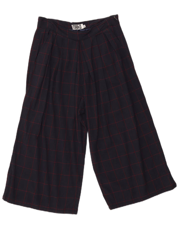 Calça capri feminina vintage de perna larga IT 40 pequena W31 L19 xadrez azul marinho