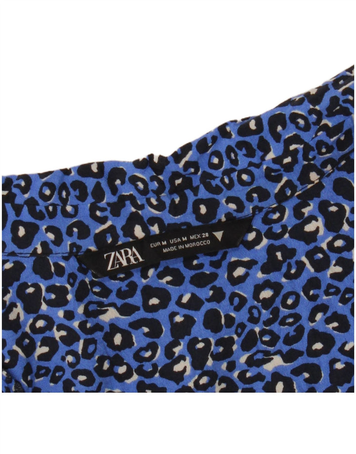 Camisa feminina Zara UK 14 azul médio estampa animal