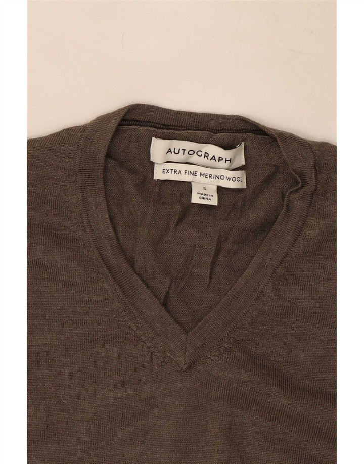 Suéter masculino Marks & Spencer com decote em V pequeno lã marrom