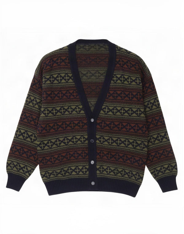 Suéter cardigã masculino vintage XL azul marinho lã Fair Isle