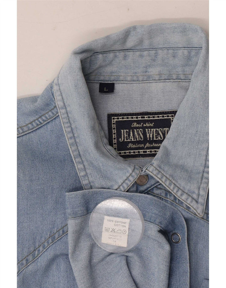 Camisa jeans masculina vintage grande algodão azul