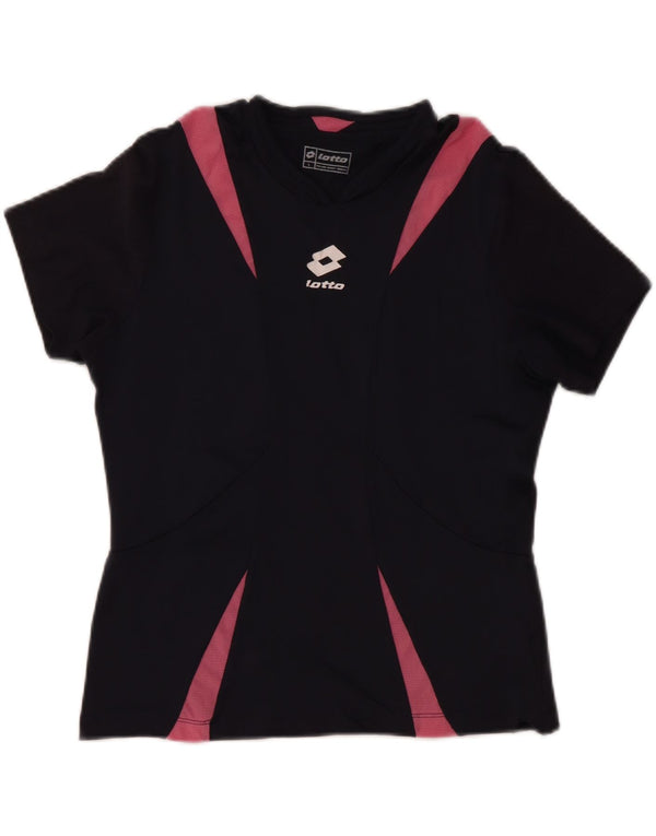 Camiseta feminina LOTTO UK 14 grande bloco colorido preto poliamida