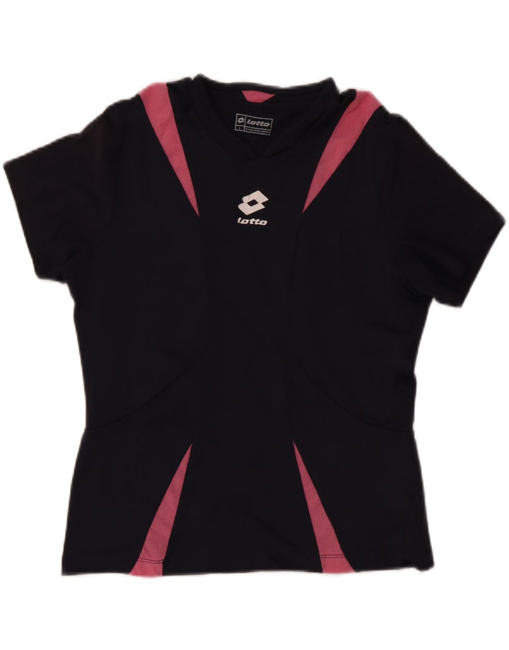 Camiseta feminina LOTTO UK 14 grande bloco colorido preto poliamida