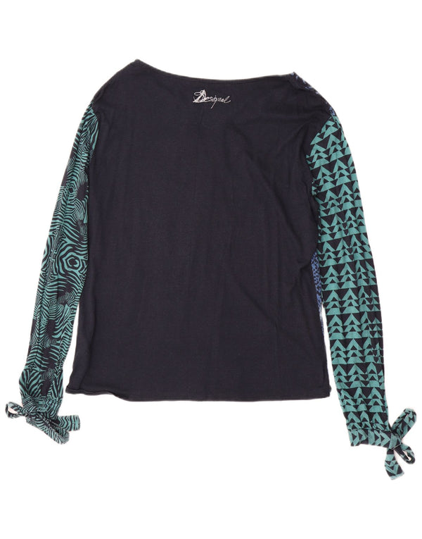 DESIGUAL Top gráfico feminino manga comprida UK 18 XL azul animal print viscose