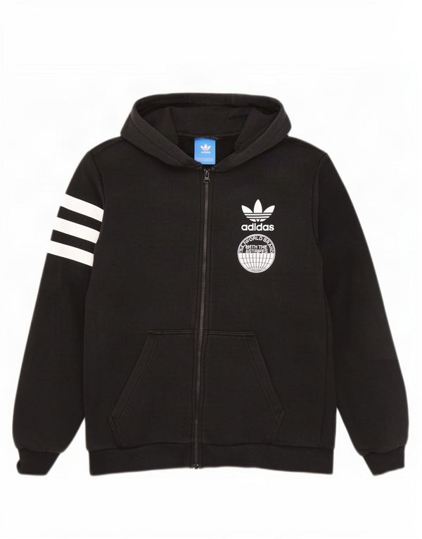 Adidas masculino três listras gráfico zip moletom com capuz médio algodão preto
