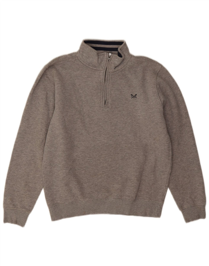 Crew Clothing Mens Zip Neck Moletom Jumper Médio Algodão Cinza