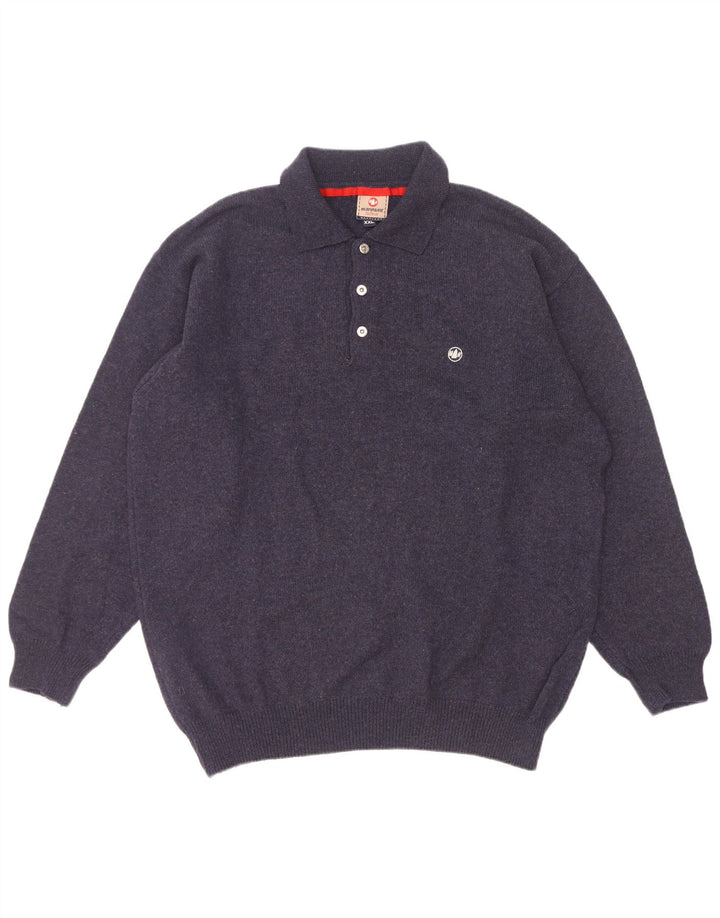 Suéter masculino Murphy & Nye com gola polo 2XL lã azul marinho