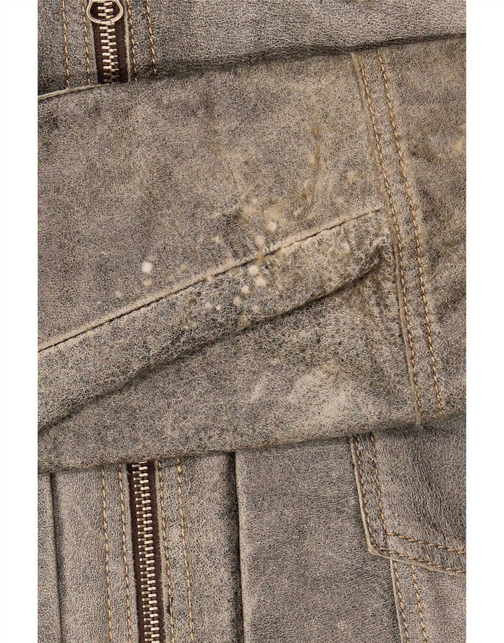 Jaqueta bomber de couro masculina vintage UK 38 cinza médio