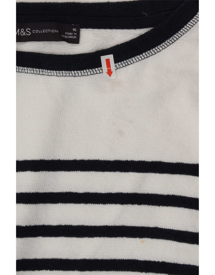 Top feminino Marks & Spencer manga comprida Reino Unido 16 grande algodão listrado branco