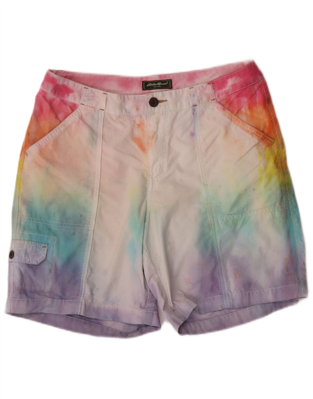 Shorts cargo feminino EDDIE BAUER EUA 10 grande W32 tie-dye multicolorido