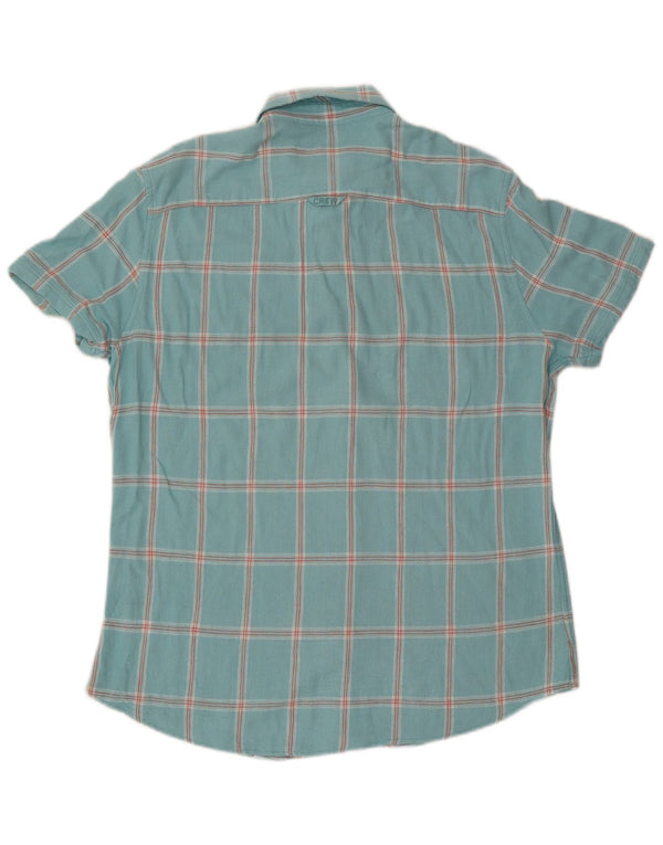 Crew Clothing Camisa masculina de manga curta grande turquesa xadrez viscose