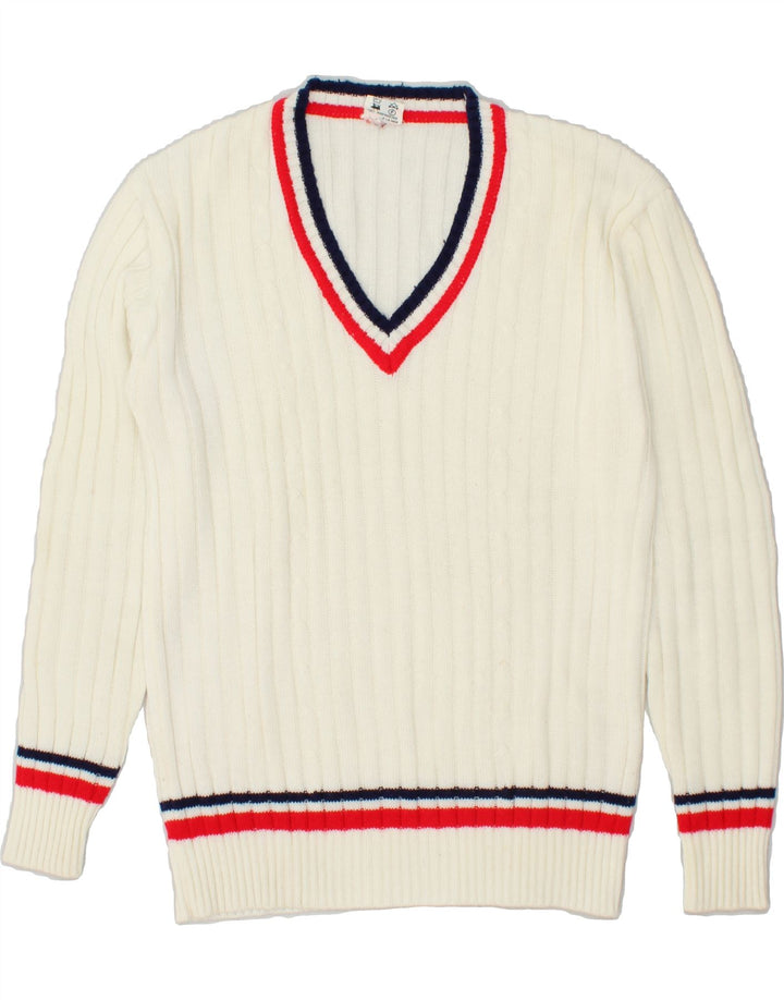 Suéter masculino MAJESTIC com decote em V grande acrílico branco