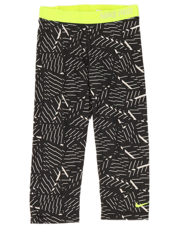 Nike Womens Graphic Capri Leggings UK 12 Médio Preto Geométrico Poliéster