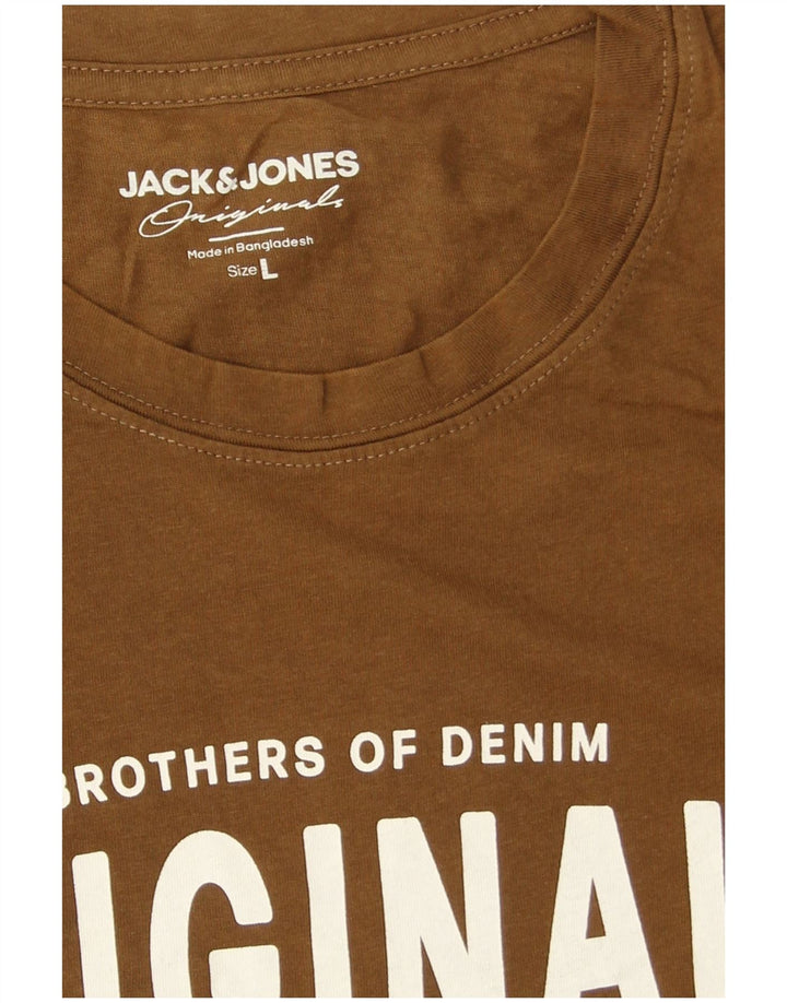 Camiseta gráfica masculina Jack & Jones grande algodão marrom