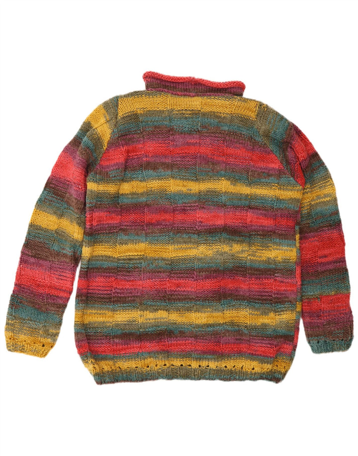 Suéter masculino vintage com gola redonda, listrado grande multicolorido