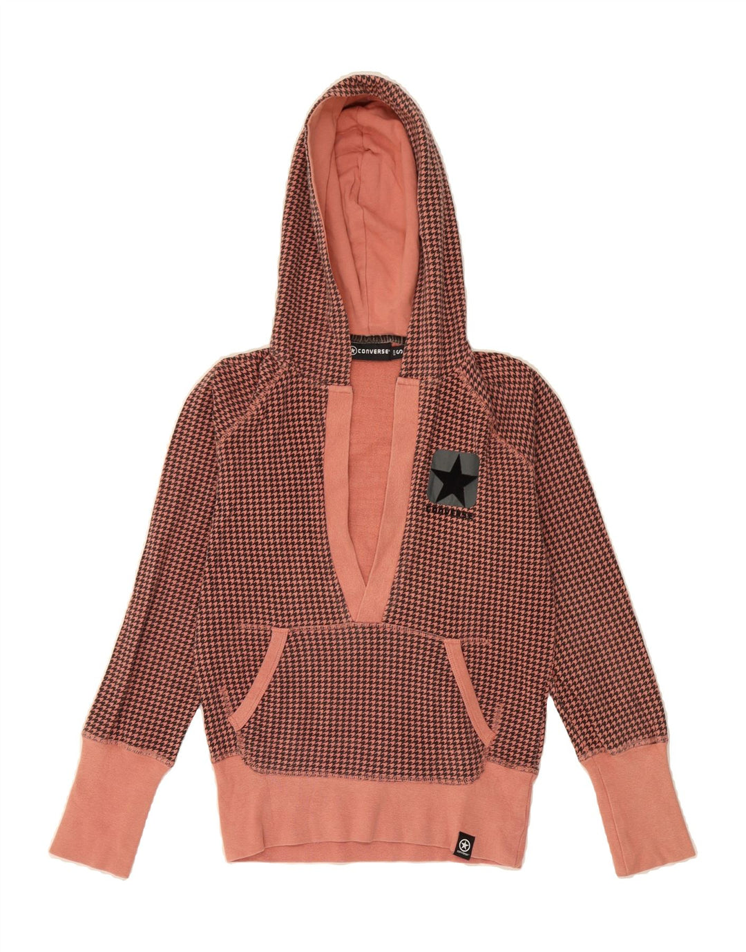 CONVERSE Womens Hoodie Jumper UK 10 Small Pink Houndstooth Cotton Vintage Converse and Second-Hand Converse from Messina Hembry 