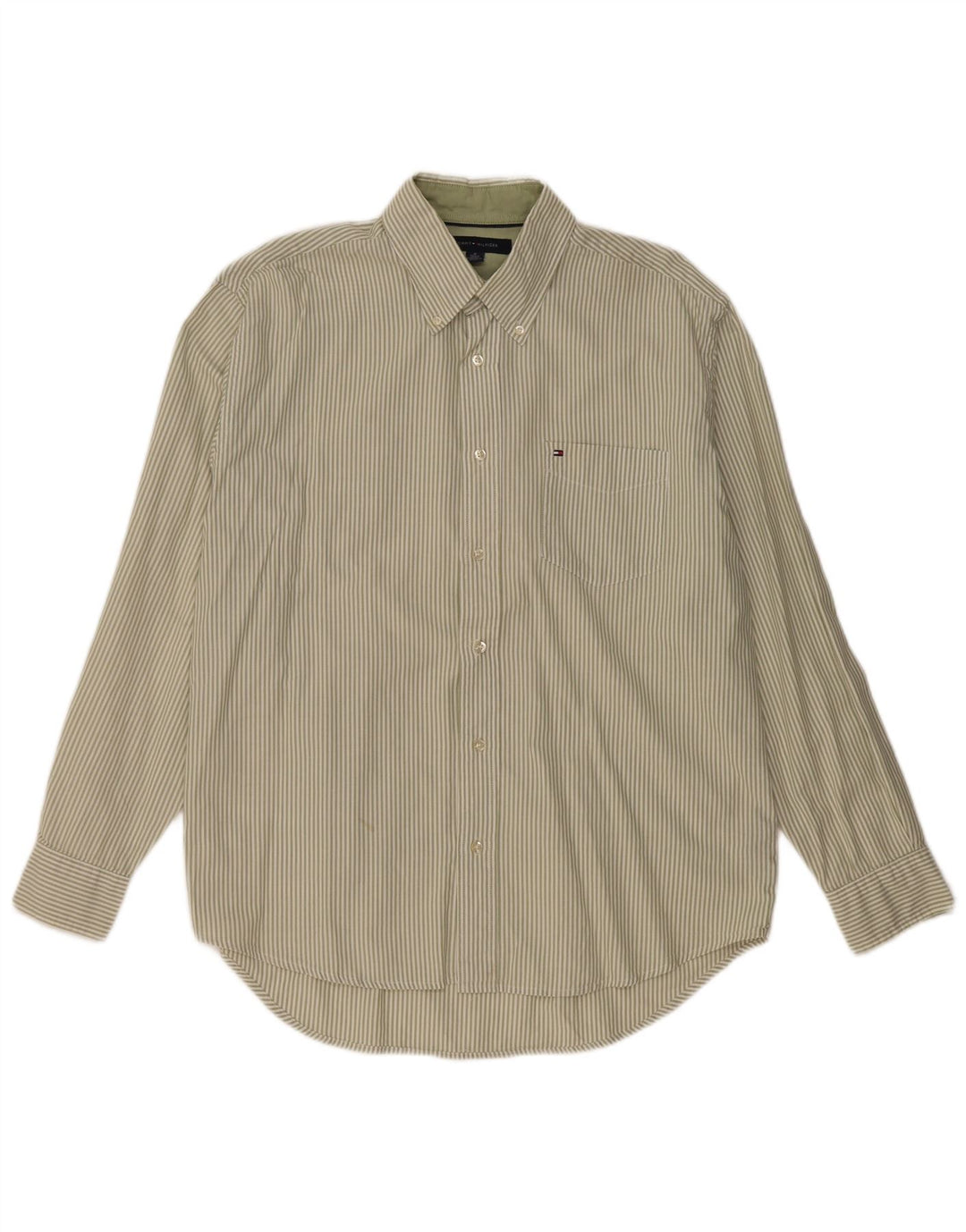 Camisa masculina TOMMY HILFIGER de algodão listrado cáqui médio