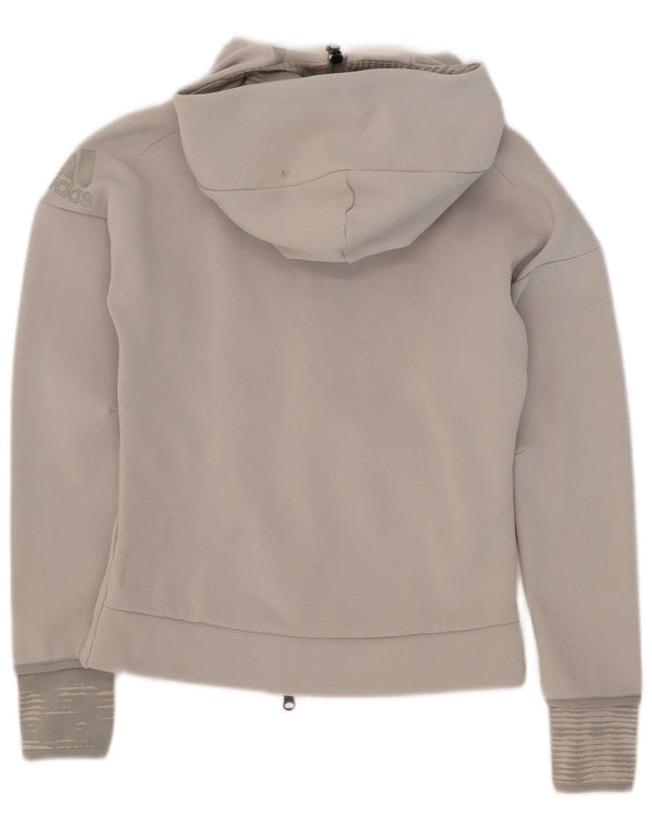 Suéter adidas feminino com capuz e zíper UK 6 XS cinza