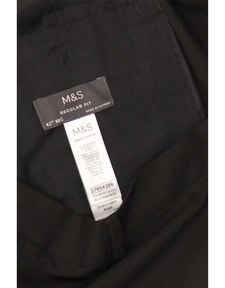 Calça masculina de ajuste regular Marks & Spencer W42 L31 poliéster preto