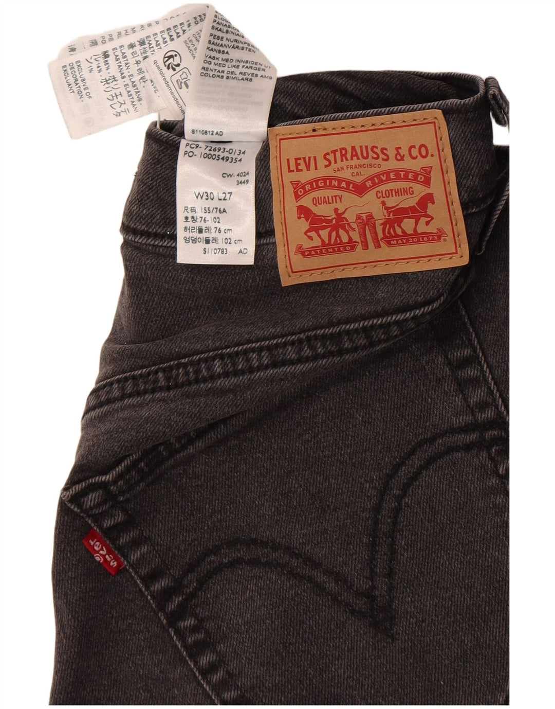 Calça jeans reta masculina Levi's W30 L27 algodão cinza