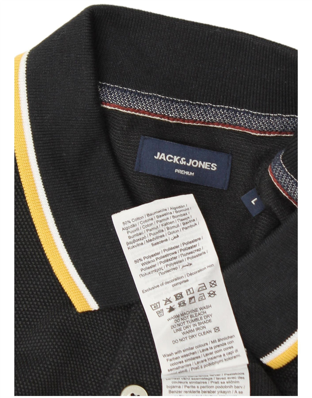 Camisa polo masculina Jack & Jones grande algodão preto