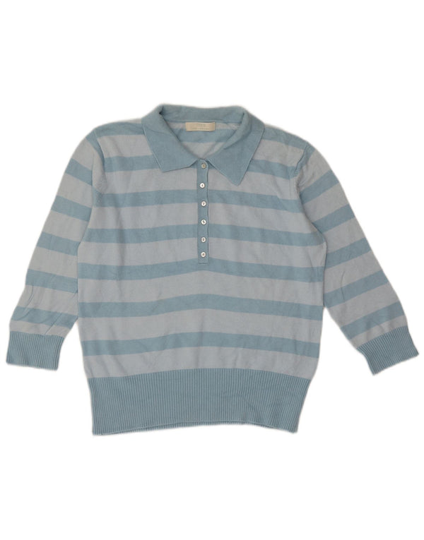 Suéter feminino Marks & Spencer com gola polo e listras azuis grandes UK 16
