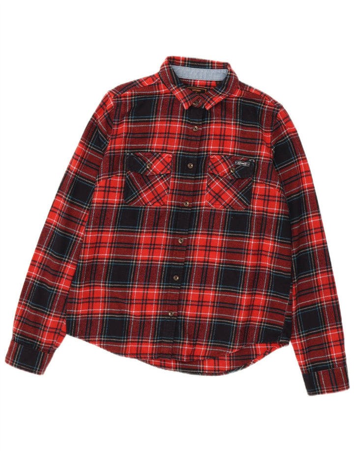 Camisa feminina de flanela SUPERDRY Reino Unido 8 pequeno algodão xadrez vermelho