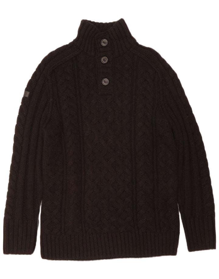 Suéter masculino Superdry com decote em botão 2XL marrom acrílico