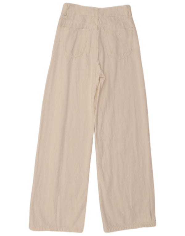 Zara Jeans feminino cintura alta com perna larga EU 36 XS W26 L31 algodão branco