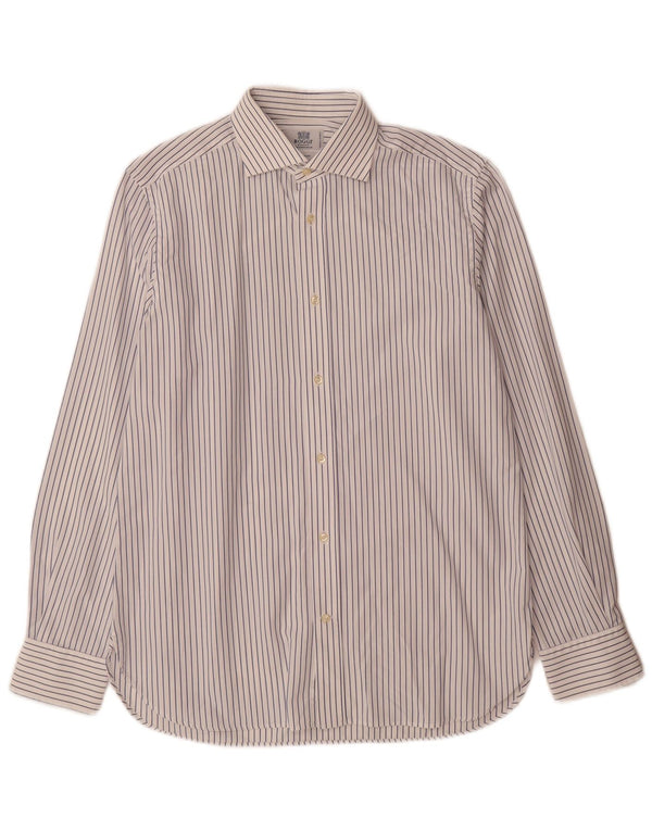 Camisa masculina Boggi Milano sob medida tamanho 40 15 3/4 risca de giz branca média