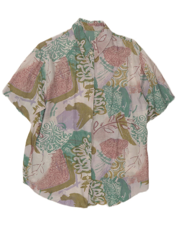 Camisa feminina vintage de manga curta UK 16 grande floral multicolorida