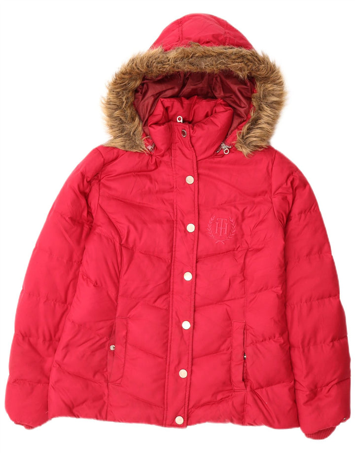 Jaqueta acolchoada com capuz feminina Tommy Hilfiger UK 10 poliéster rosa pequeno