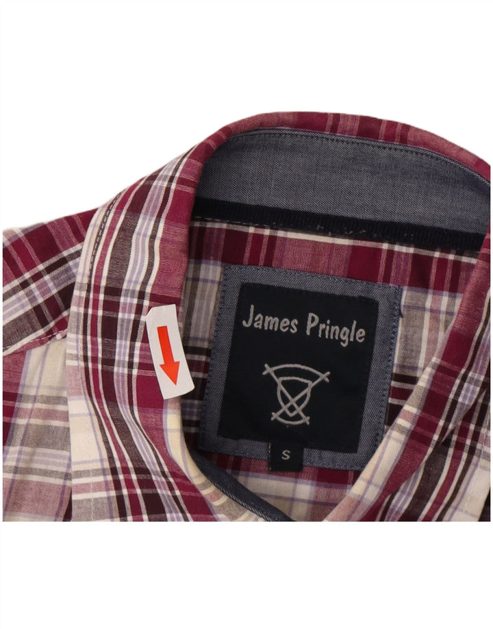 Camisa masculina de manga curta James Pringle, pequena, roxa, xadrez, algodão