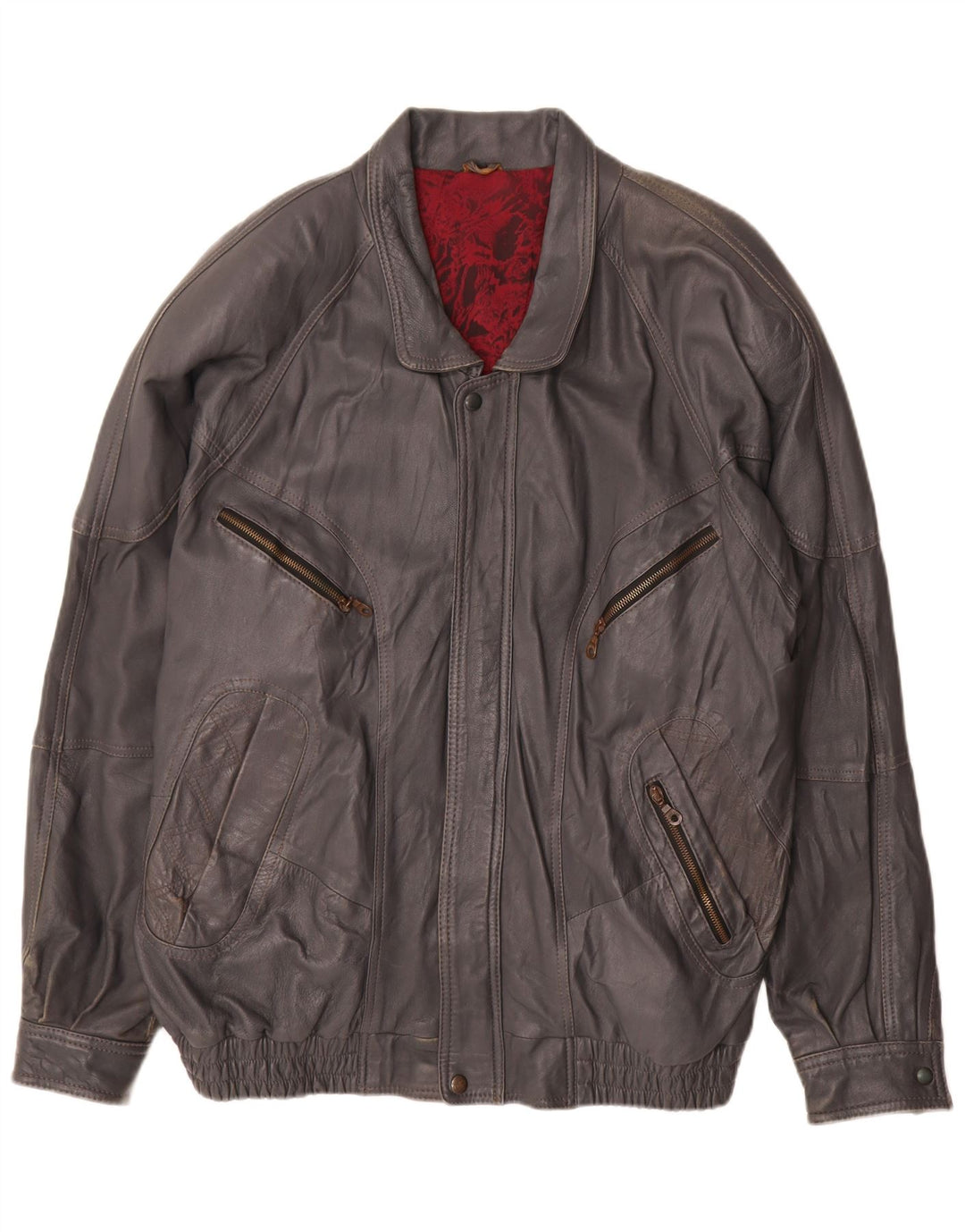 Jaqueta de couro masculina vintage IT 60 4XL cinza