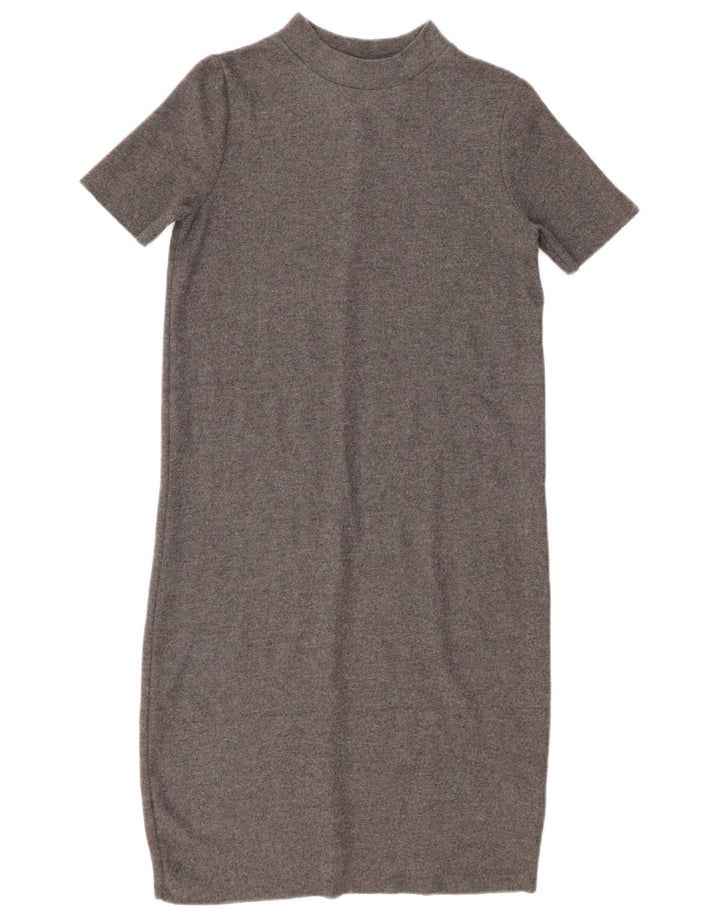 Vestido jumper feminino Zara de mangas curtas Reino Unido 10 pequeno poliéster cinza