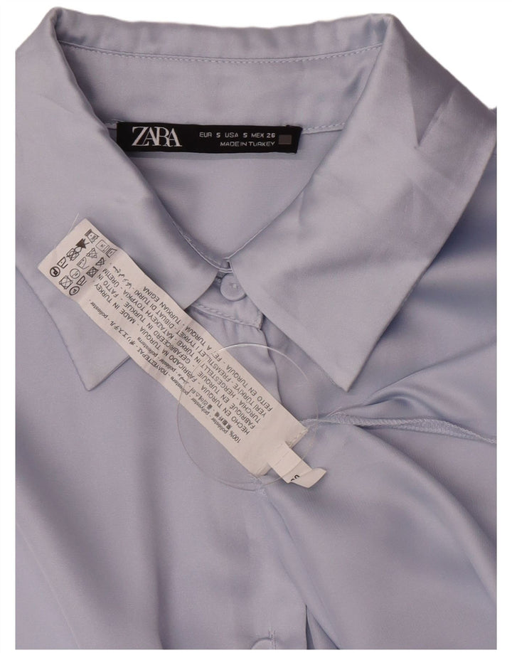 Blusa camisa oversized feminina Zara UK 10 poliéster azul pequeno