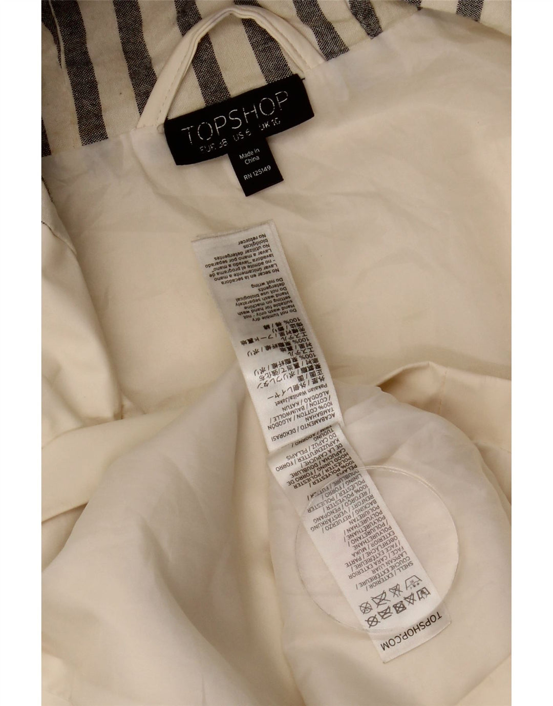 Jaqueta de chuva feminina com capuz grande Topshop UK 10 pequena off white
