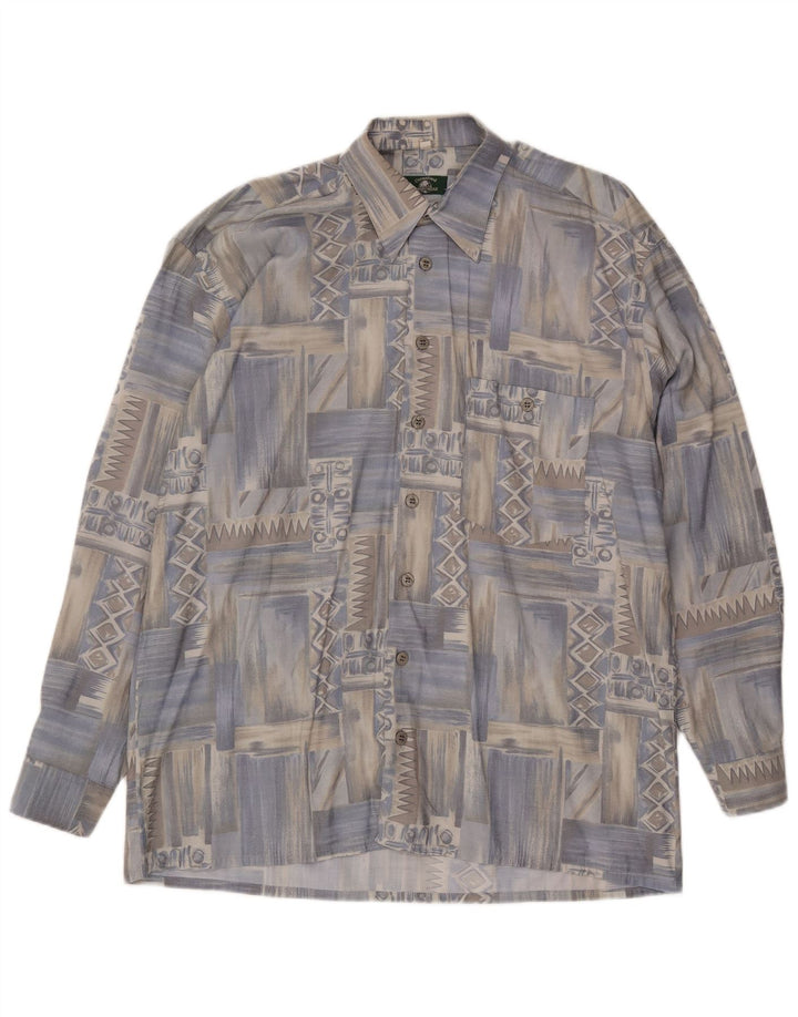 Camisa Masculina Vintage Grande Geométrica Azul
