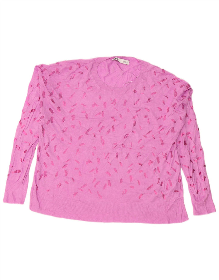 Zara Suéter feminino com estampa abstrata e gola redonda Reino Unido 16 grande rosa