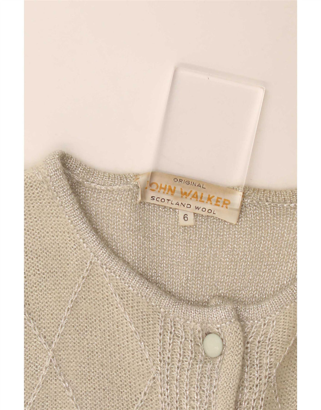 Suéter cardigã feminino John Walker Reino Unido 18 XL cinza Argyle/lã diamante