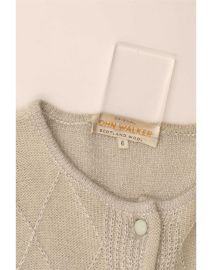 Suéter cardigã feminino John Walker Reino Unido 18 XL cinza Argyle/lã diamante