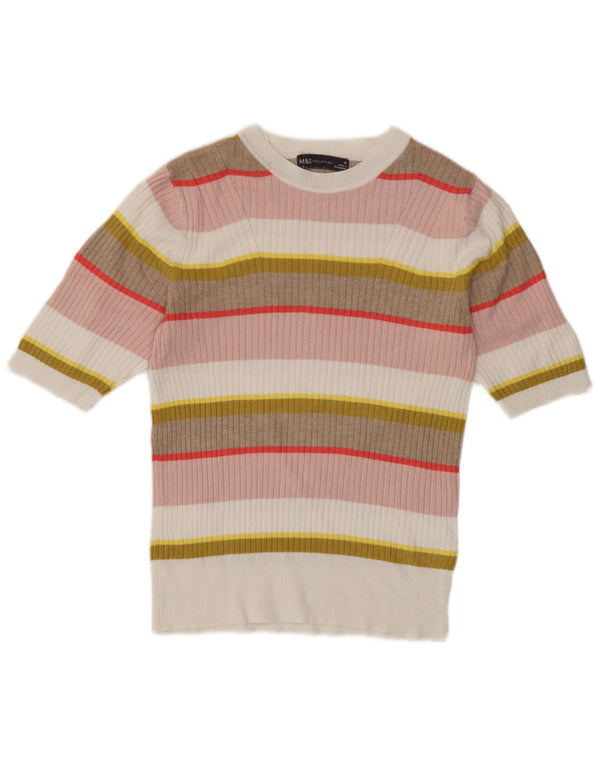 Camiseta feminina Marks & Spencer Crop Top UK 10 pequena listrada multicolorida