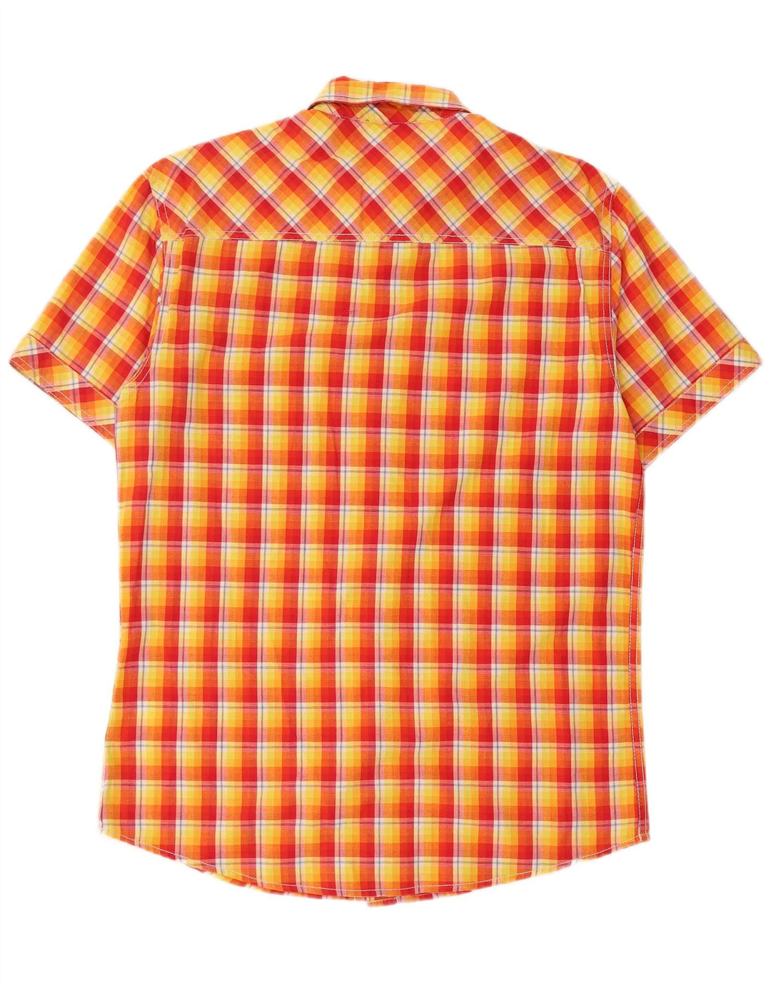 Camisa masculina de manga curta Mustang pequena xadrez amarela de algodão