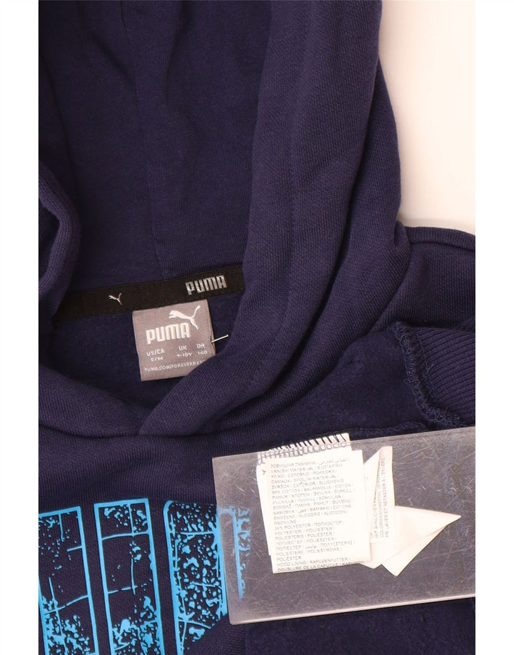 PUMA Boys Graphic Hoodie Jumper 9-10 Anos Azul Marinho Algodão