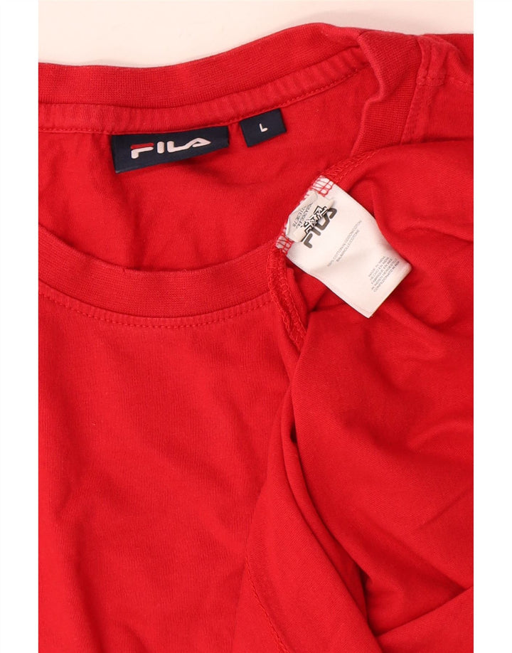 Fila Mens Graphic Top Manga Longa Grande Algodão Colorblock Vermelho